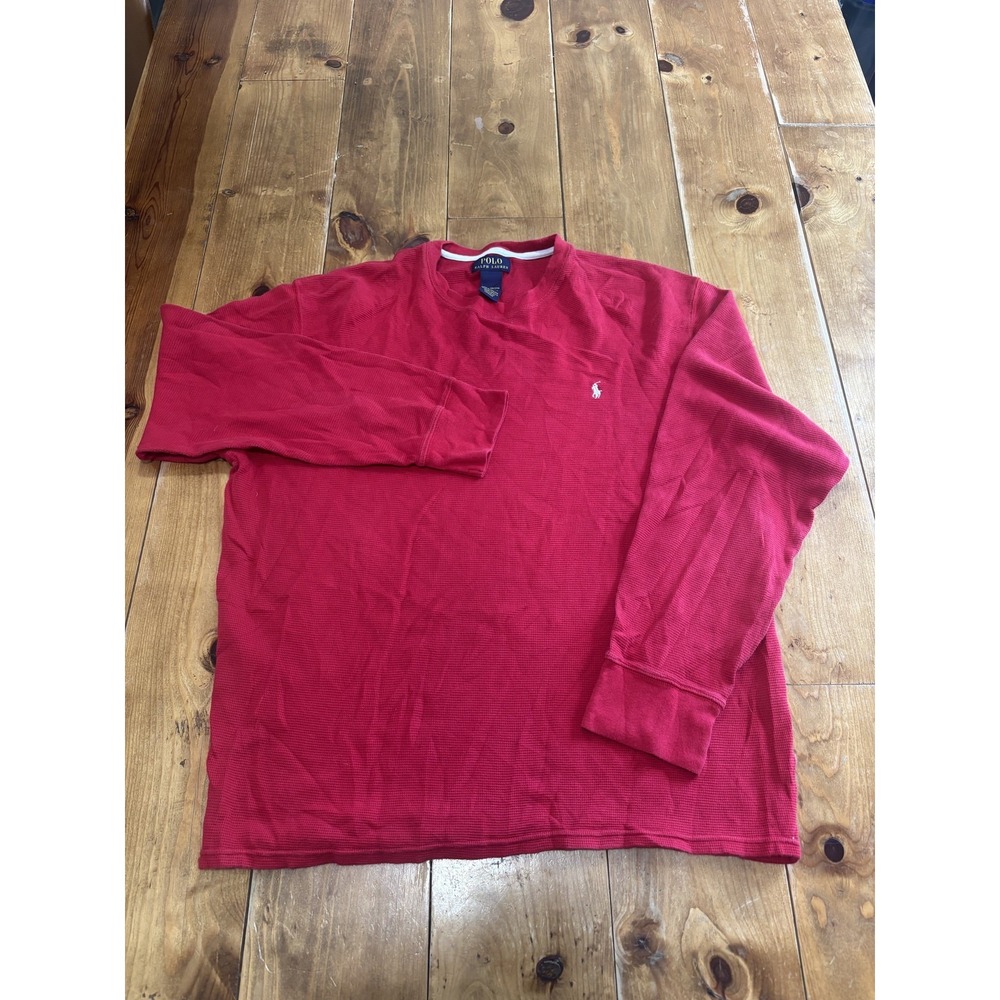 Polo‎ Ralph Lauren Men's Red Waffle Knit Thermal Crew Neck T-Shirt 2XL Long